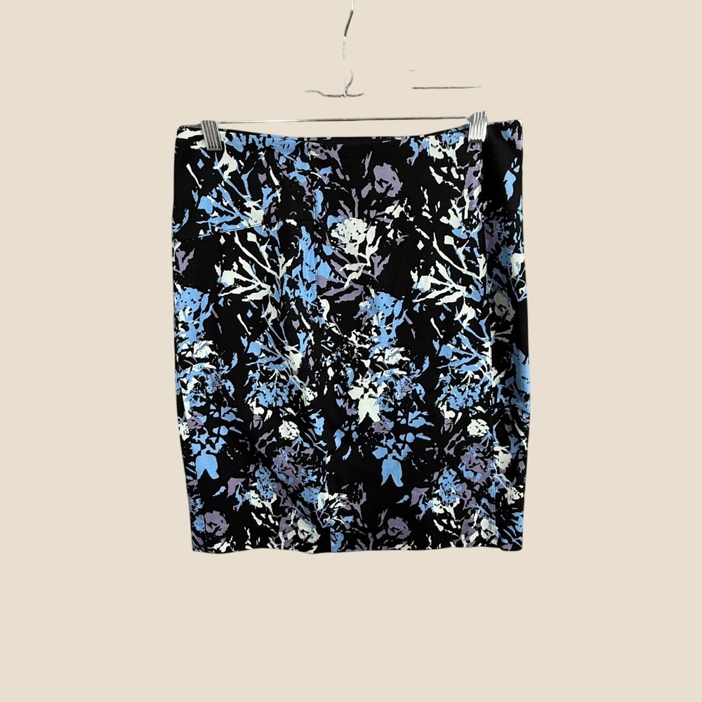 Lysse New York Womens Blue Purple Floral Print Pencil Skirt Size Medium Stretch